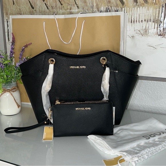 NWT Michael Kors JET SET TRAVEL Chain Tote & JS Lg Wrsltlt Wallet Set & Dust Bag - Picture 12 of 12